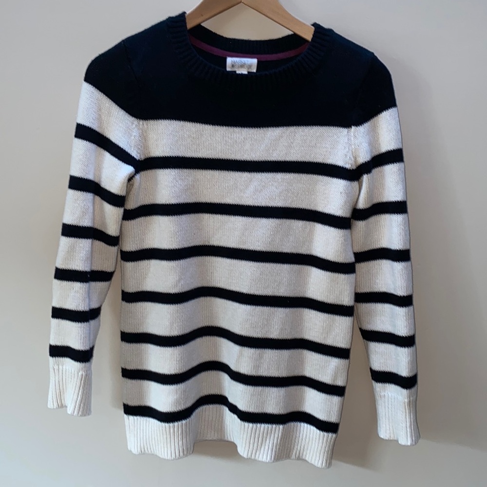 Market & Spruce Breton striped sweater with faux suede elbow patches